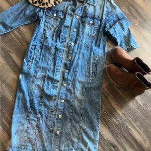 Blue Denim Long Button-Up Dress